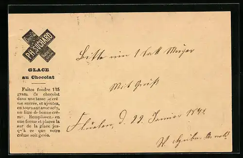 Vorläufer-AK Neuchatel, 1891, Chocolat Suchard, Glace au Chocolat