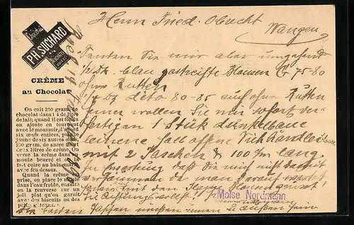 Vorläufer-AK Neuchatel, 1890, Chocolat Suchard, Creme au Chocolat