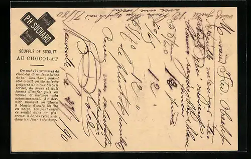 Vorläufer-AK Neuchatel, 1890, Chocolat Suchard, Soufflé de Biscuit au Chocolat