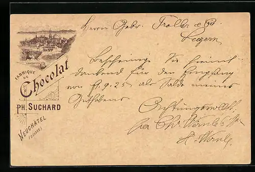 Vorläufer-Lithographie Neuchatel, 1894, Chocolat Suchard, Habitation