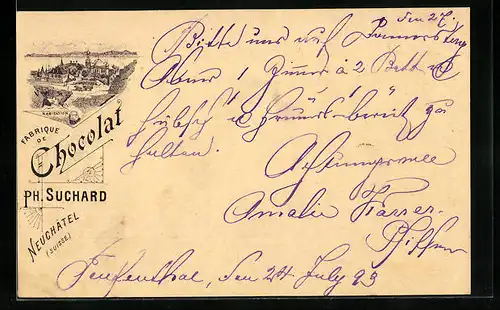 Vorläufer-Lithographie Neuchatel, 1893, Chocolat Suchard, Habitation