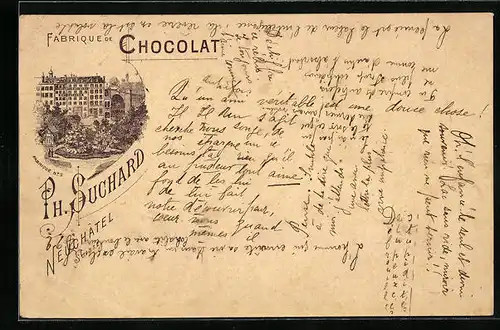 Vorläufer-Lithographie Neuchatel, 1891, Chocolat Suchard, Fabrique No. 3