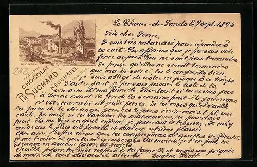 Vorläufer-Lithographie Neuchatel, 1895, Chocolat Suchard, Bludenz