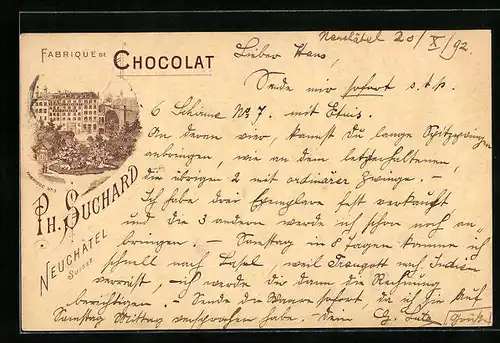 Vorläufer-Lithographie Neuchatel, 1892, Fabrique de Chocolat Suchard No. 3