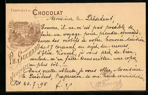 Vorläufer-Lithographie Neuchatel, 1895, Fabrique de Chocolat Suchard No. 3