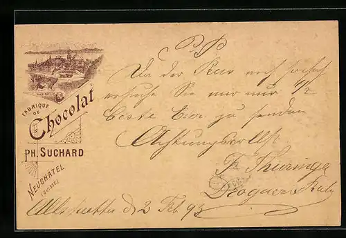 Vorläufer-Lithographie Neuchatel, 1893, Fabrique de Chocolat Suchard, Habitation