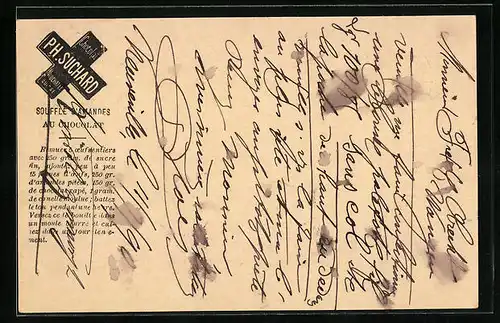 Vorläufer-AK Neuchatel, 1890, Fabrique de Chocolat Suchard, Soufflé d`Amandes au Chocolat