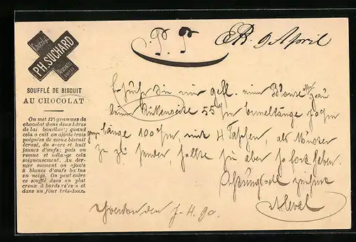 Vorläufer-AK Neuchatel, 1890, Fabrique de Chocolat Suchard, Soufflé de Biscuit au Chocolat