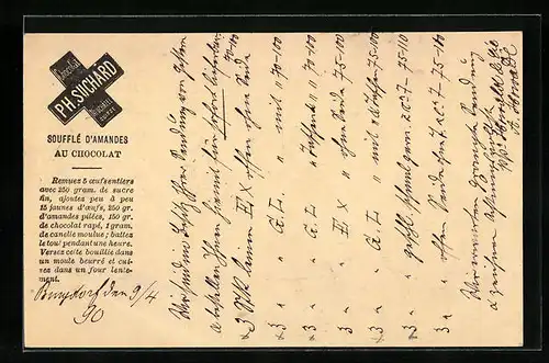Vorläufer-AK Neuchatel, 1890, Fabrique de Chocolat Suchard, Souffle d`Amandes au Chocolat