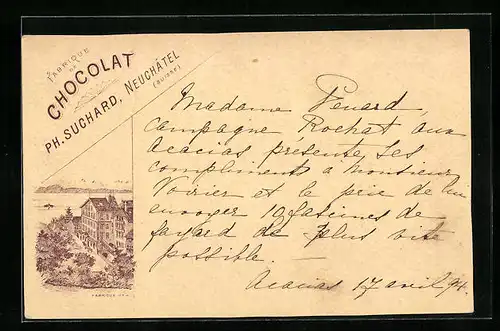 Vorläufer-Lithographie Neuchatel, 1894, Fabrique de Chocolat Suchard No. 4
