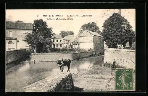 AK Poix-de-la-Somme, La Riviere et Abreuvoir