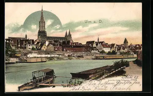 AK Ulm a. D., Uferpartie mit Dom