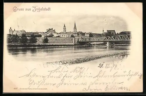 AK Ingolstadt, Uferpartie mit Brücke