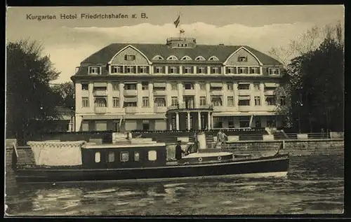 AK Friedrichshafen a. Bodensee, Kurgarten und Hotel mit Wasserpartie