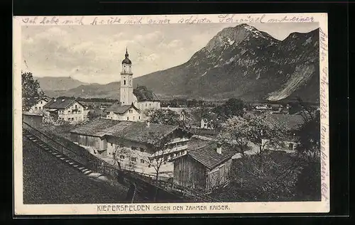 AK Kiefersfelden, Ortsansicht gegen den Zahmen Kaiser