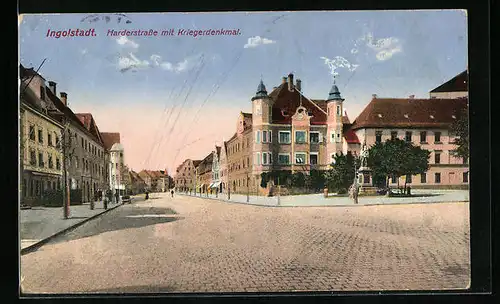 AK Ingolstadt, Harderstrasse mit Kriegerdenkmal