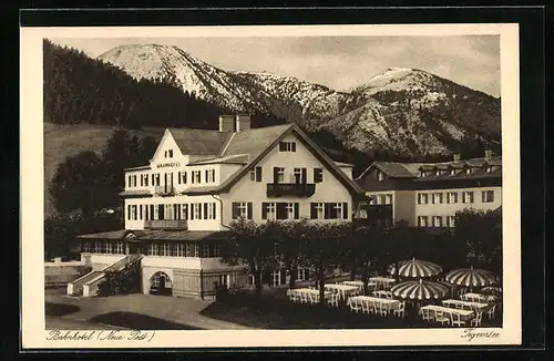 AK Tegernsee, Bahnhotel gegen Gebirge