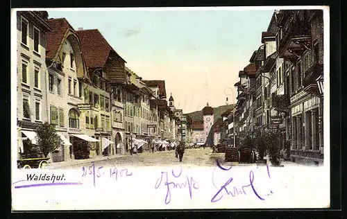 AK Waldshut, Kaiserstrasse mit Geschäften