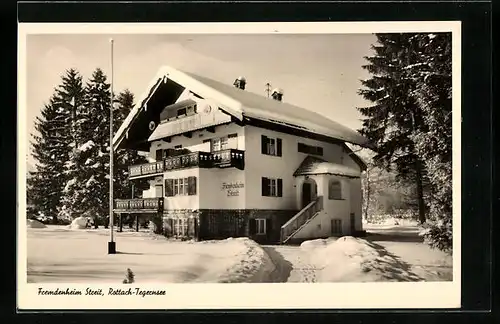 AK Rottach-Tegernsee, Gasthaus Streit in winterlicher Landschaft