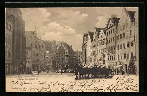 AK Augsburg, Maximilianstrasse mit Pferdegespann