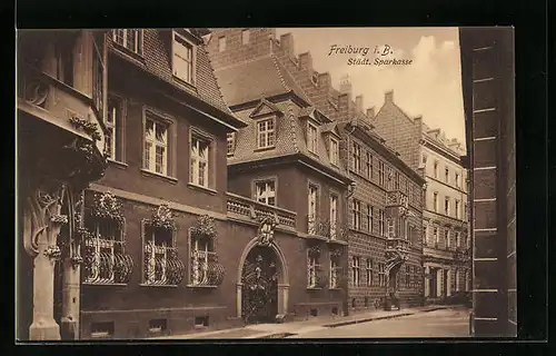 AK Freiburg i. B., Städtische Sparkasse, Aussenansicht