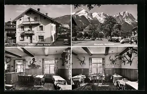 AK Garmisch, Gasthof Blaue Traube, Marktplatz, Gaststube Innenansicht