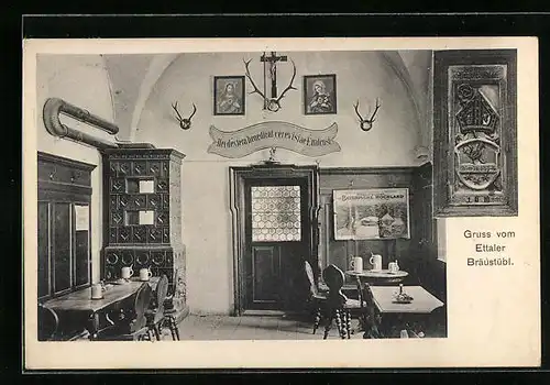AK Ettal, Innenansicht des Bräustübl