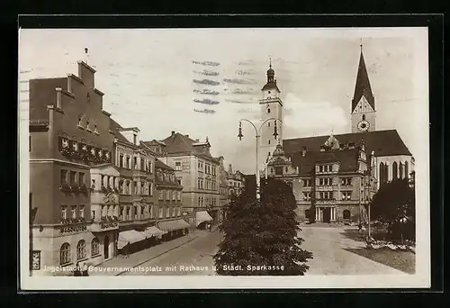 AK Ingolstadt, Gouvernementsplatz mit Rathaus und Städt. Sparkasse