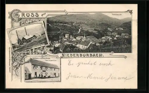 AK Niederburbach, Gasthaus z. goldnen Krone, Steinkohlengrube, Totalansicht