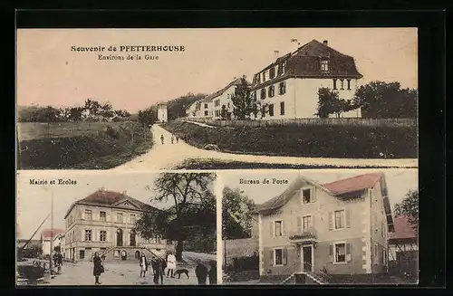 AK Pfetterhouse, Environs de la Gare, Mairie et Ecoles, Bureau de Poste