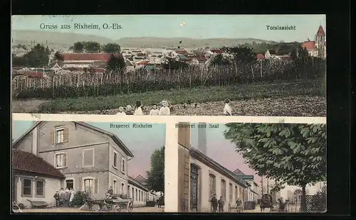 AK Rixheim, Brauerei und Saal, Totalansicht