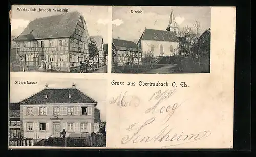 AK Obertraubach, Gasthaus Joseph Wioland, Steuerkasse, Kirche