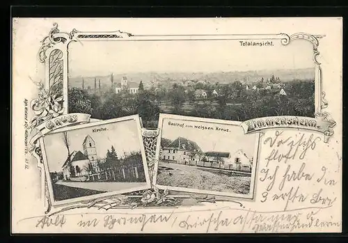 AK Zimmersheim, Gasthof zum weissen Kreuz, Kirche, Totalansicht