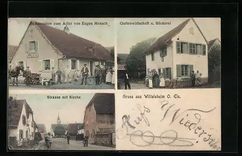 AK Wittelsheim, Restaurant zum Adler, Gartenwirtschaft u. Bäckerei