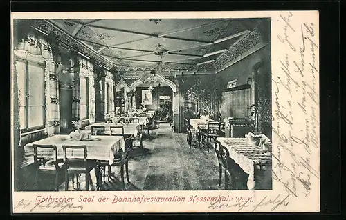 AK Hessental /Württ., Bahnhofsrestaurant, Gothischer Saal, Innenansicht