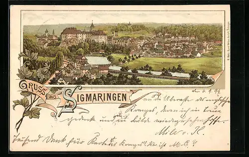Vorläufer-Lithographie Sigmaringen, 1894, Teilansicht