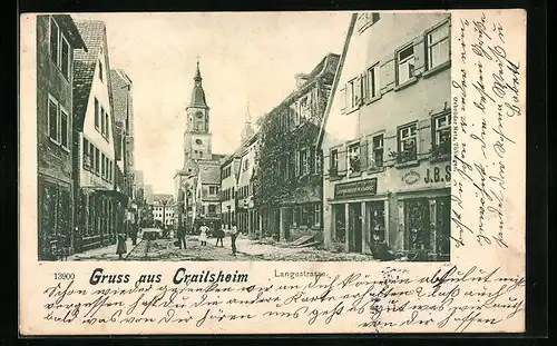 AK Crailsheim, Langestrasse mit Geschäften