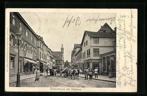 AK Lahr i. B., Kaiserstrasse mit Rathaus