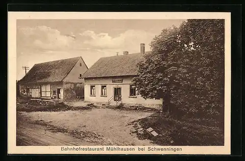 AK Mühlhausen b. Schwenningen, Bahnhofrestaurant im Sommer