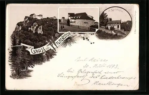 Lithographie Wildenstein, St. Mauruskapelle, Totalansicht