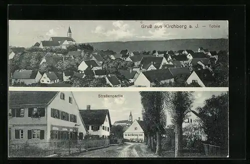 AK Kirchberg a. I., Strassenpartie, Totalansicht