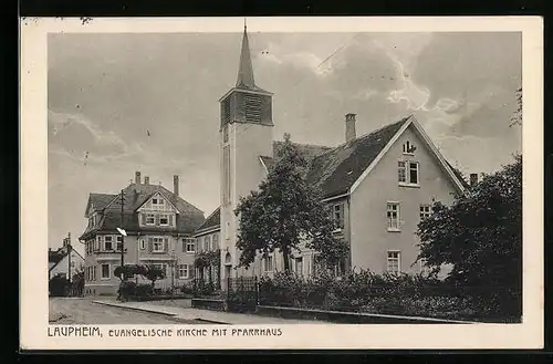 AK Laupheim, Evang. Kirche mit Pfarrhaus