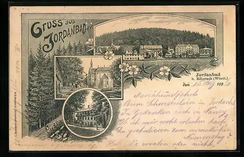 Lithographie Jordanbad, Ortspartie, Panorama