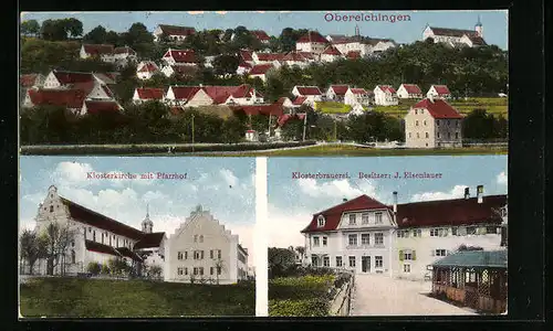 AK Oberelchingen, Klosterbrauerei v. J. Eisenlauer, Klosterkirche mit Pfarrhof