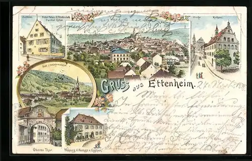 Lithographie Ettenheim, Wohnung des Herzogs von Enghien, Amthaus, Oberes Thor
