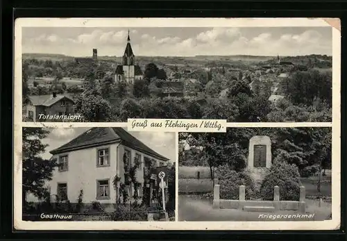AK Flehingen /Wttbg., Gasthaus Eintracht, Kriegerdenkmal