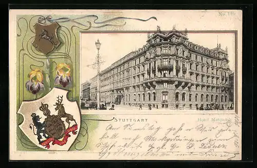 Passepartout-Lithographie Stuttgart, Hotel Marquardt, Wappen