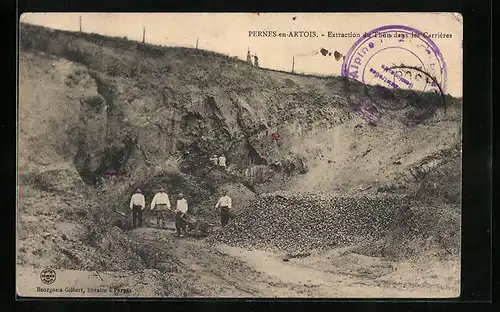 AK Pernes-en-Artois, Extraction du Thun dans les Carrieres, Steinbruch