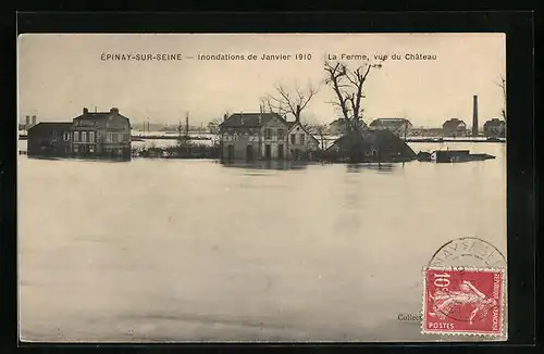 AK Epinay-sur-Seine, Inondations de Janvier 1910, La Fermer, vue du Chateau, Hochwasser