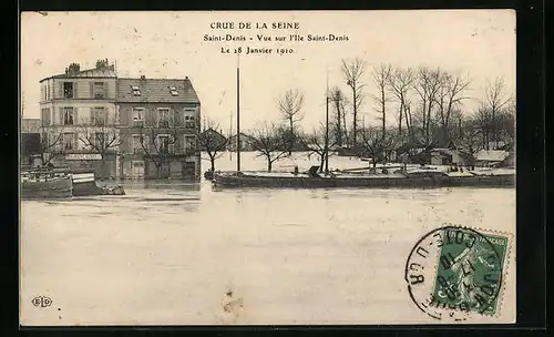 AK Saint-Denis, Vue sur i`le Saint -Denis, Inondations de Janvier 1910, Hochwasser